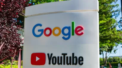 Youtube and Google sign and logos near headquarters building is Silicon Valley, Mountain View, California, USA