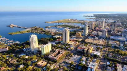 Aerial view of St. Petersburg, Florida on Gulf of Mexico coast