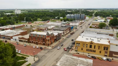 Aerial view of small town of Hiawatha, Kansas