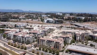 Apartment buildings surrounded by freeways in Laguna Niguel, California.