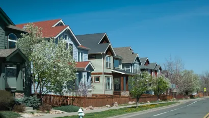 Row of two-story homes in Boulder, Colorado.
