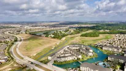 Aerial view of neighborhoods in Katy, Texas.