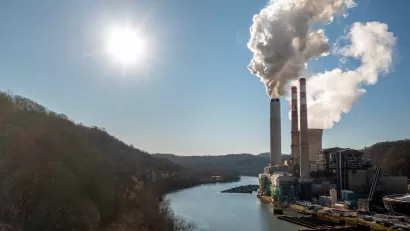 Aerial view of Fort Martin coal power plant near Morgantown, West Virginia.