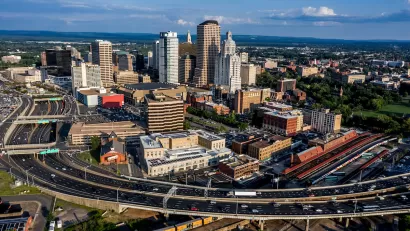 Aerial view of downtown Hartford, Connecticut.