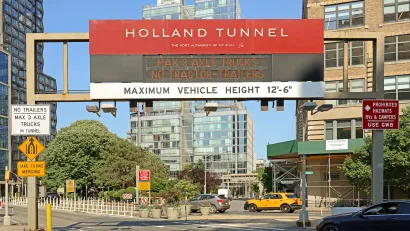 Holland Tunnel, vehicular tunnel under Hudson River that connects New York City neighborhood of SoHo in Lower Manhattan to east with Jersey City in New Jersey.