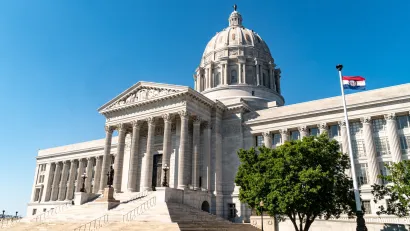 Missouri state capitol dome in Jefferson City, MO.