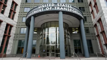 Front entrance of U.S. Department of Transportation office in Washington D.C.