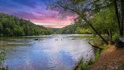 Colorful sunset view over Chattahoochee River in Georgia.