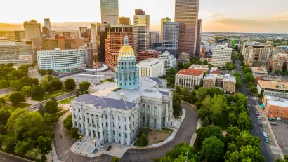 Aerial view of Colorado state capitol in Denver, Colorado