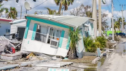 Mobile homes destroyed by Hurricane Ian in Fort Myers, Florida.