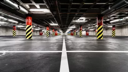 View of large empty parking garage