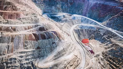 Aerial view of copper strip mine in New Mexico.