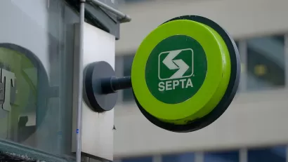 Close-up of green sign with SEPTA logo in Philadelphia, PA.