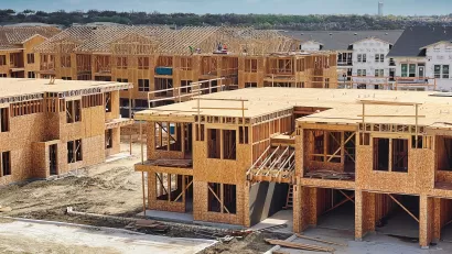 Wood-frame two-story housing under construction