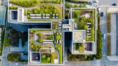 Bird's eye view of green roof.