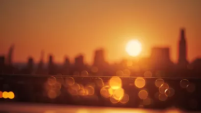 Blurred image of ciy skyline with orange filter indicating extreme heat