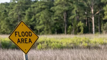 Yellow Flood Area road sign in Piney Point, Maryland.