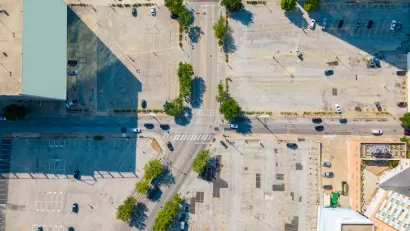 Aerial view of downtown Dallas surface parking lots