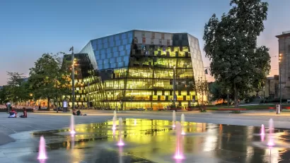 University of Freiburg modern glass library building.