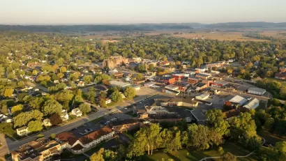 Aerial view of small town of Sparta, Wisconsin.
