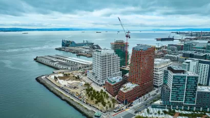 Aerial view of Mission Rock development in San Francisco, California.