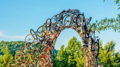 Archway made of bikes in Knoxville, Tennessee over Tennessee River.