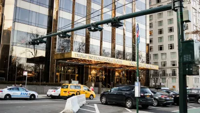 Traffic in front of Trump Hotel in Manhattan, New York City.