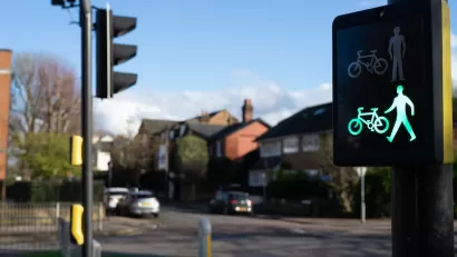 Close-up of pedestrian and bike traffic light turned green.