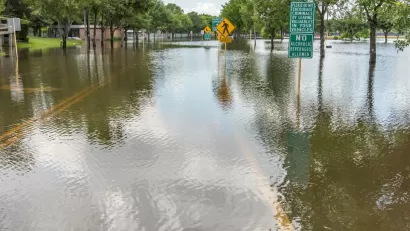 Flooded street in Houston, Texas.