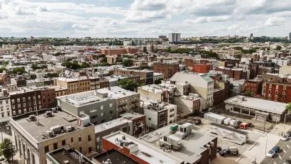 Aerial view of Hoboken, New Jersey.