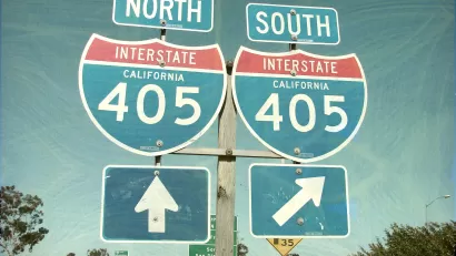 Vintage filtered photo of Interstate 405 North and South sign