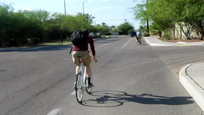 Cyclist on a street in Tucson, Arizona