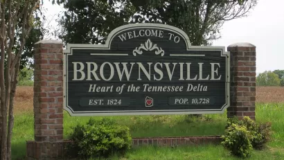 Brownsville, Tennessee town sign.