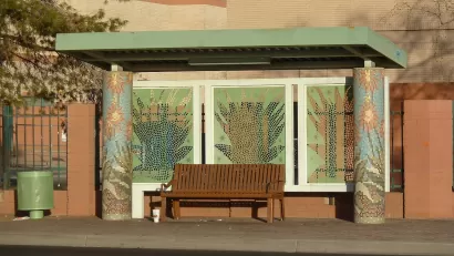 Bus stop with agave mosaic in Phoenix, Arizona.