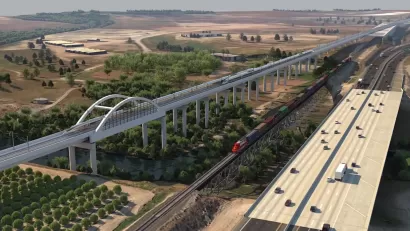 Rendering of California high-speed rail train viaduct with arches