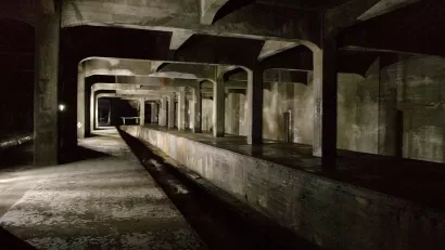 Abandoned concrete subway station and tunnel in downtown Cincinnati..