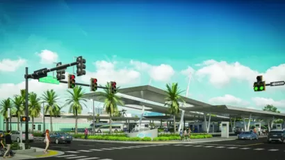 A conceptual rendering of a large bus and transit hub in Clearwater, Florida.