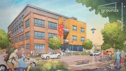 Rendering of Commongrounds Cooperative building