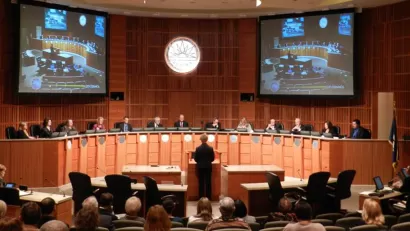 A city council meeting.