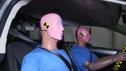 Crash test dummies in a car