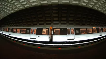 fisheye photo of DC subway in station