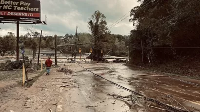 Damage from flooding from HUrricane Helene in North Carolina.