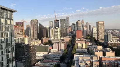 A view from among the high0rises in Downtown Seattle.