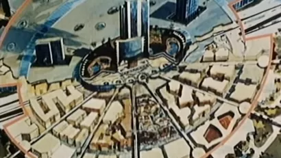 Still image of EPCOT city concept from Disney's 1966 promotional film