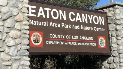 Sign for Eaton Canyon Natural Area in Los Angeles County.
