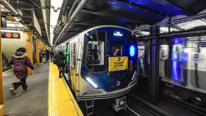 The inaugural ride of the new R211 subway cars in the New York Subway.