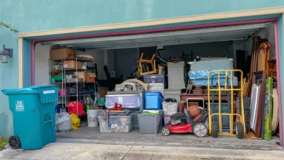 Residential garage full of home storage