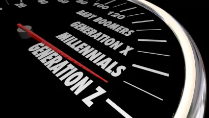 A speedometer showing Generation Z, Millennials, Generation X, and Baby Boomers