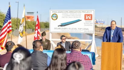 Tribal leaders of Gila River Indian Community at inauguration event for solar-over-canal project.