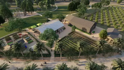 Rendering of the proposed Farm Hub at The Great Park, Ontario
